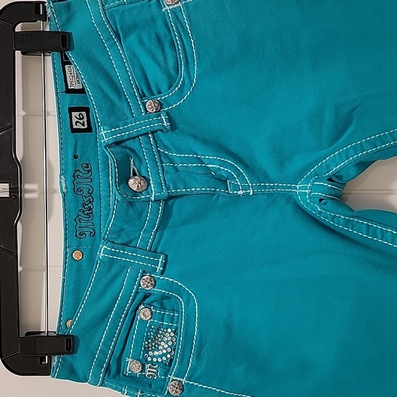 Miss Me Teal Skinny Low Rise Jeans Size 26 - Picture 8 of 11